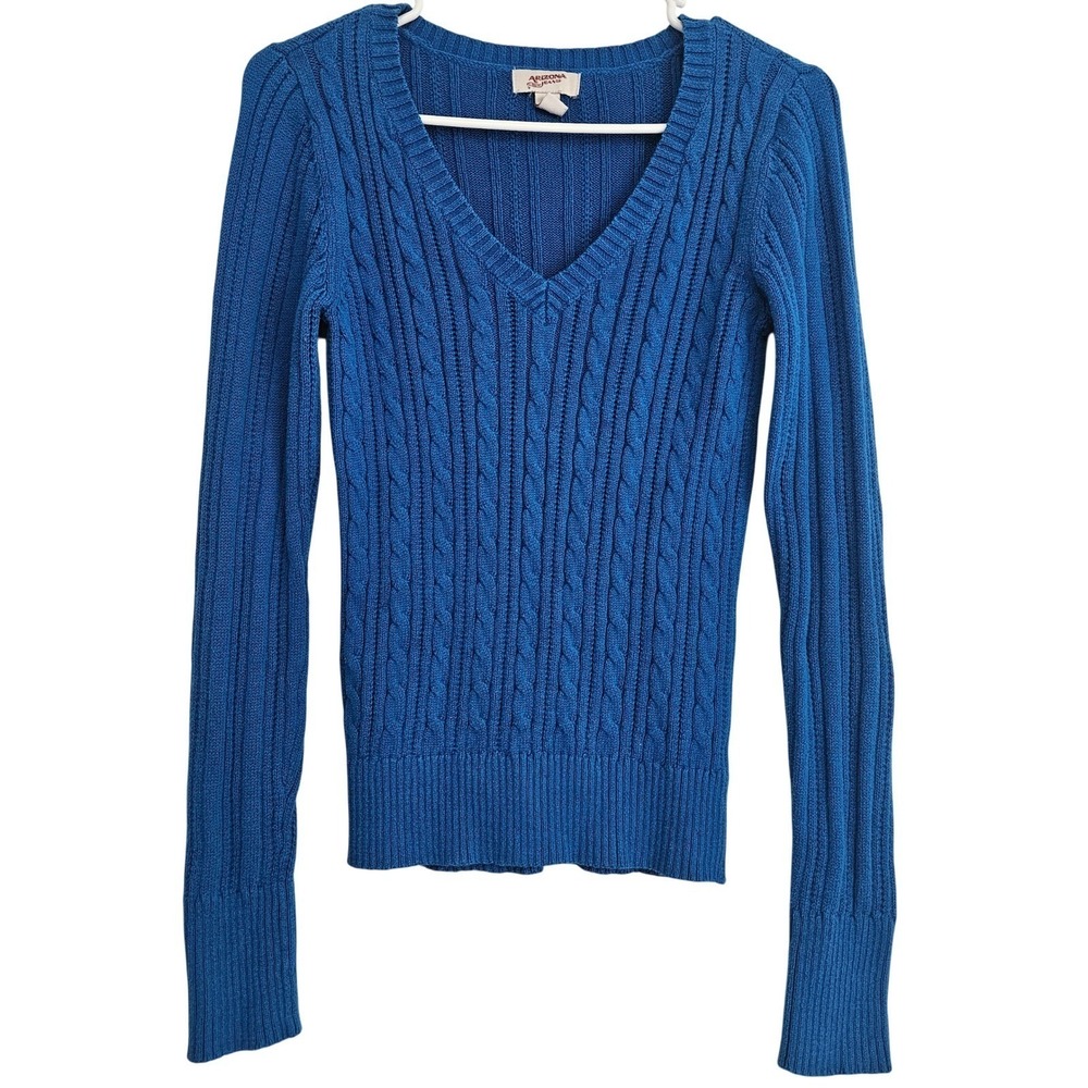 Arizona Jeans Co Cable Knit V-Neck Sweater Blue Y2K‎ Style Preppy Nautical M